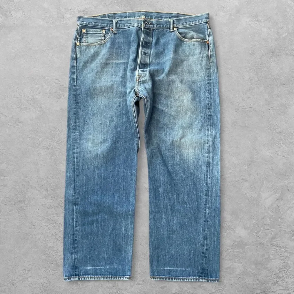 Levi's 501 Mens Straight Leg Jeans 44x30 Blue Denim Button Fly Y2K